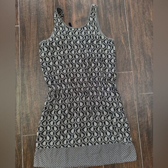 Lou & Grey black and white drawstring waist paisley dress with pockets! Sz L - Picture 8 of 13